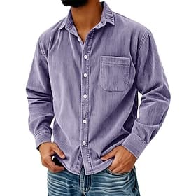 Men's Shirt Casual Shirt Corduroy Shirt Blue Black Purple Gray Long Sleeve Plain Lapel Casual Streetwear Pocket Clothing Apparel Cotton Fashion Retro Vintage C