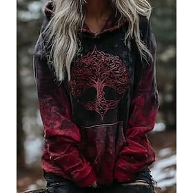 Women's Pullover Hoodie Sweatshirt Graphic Animal Tribal Punk Vintage Metallic Long Sleeve Hooded Regular Tops Casual Street Dailywear Blue Dark Red Orange Gre