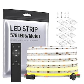 FCOB COB LED Strip CCT Flexible High Density 16.4FT 640LED/m Tunable 3000K-6000K CRI 90 Dimmable Light Ribbon for Bedroom Kitchen Indoor Decoration DC24V(Optio