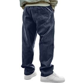 Men's Trousers Corduroy Pants Casual Pants Baggy Pants Straight Leg Sweatpants Drawstring Elastic Waist Solid Color Comfort Full Length Daily Outdoor Streetwea