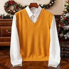 Men's Pullover Sweater Jumper Vest Knit Sweater Ribbed Knit Regular Tops Knitted Plain V Neck Fashion Basic Vacation Daily Wear Clothing Apparel Spring Fall Ye