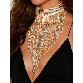 Collier ras-de-cou à franges en strass dorés pour femme - bijou de luxe idéal pour les cocktails, les soirées et les occasions formelles