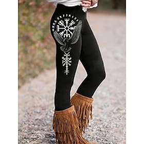 Damen Viking Boho Leggings Urlaub Vintage Ethno-Stil Volleng Hochschnitt Grafisch Buchstaben Schnell trocknend Atmungsaktiv Weich Dehnbar Formal Outdoor Urlaub