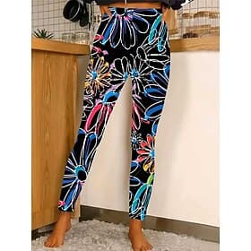 Women's Leggings Cozy Leggings Vacation Casual Full Length High Waist Solid Color Graphic Printing Comfortable Stretchy Casual Daily Vacation Blue Spring Fall