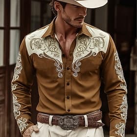 Men's Floral Print Ethnic Flowers Shirt Western Shirt Cowboy Shirt Long Sleeve Vintage Retro Casual Outdoor WorkWear Spring Fall Turndown Front Two Pockets Lin