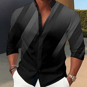 Men's Geometric Stripe Gradient Color Shirt Stand Collar Shirt Long Sleeve Fashion Casual Dailywear Holiday Spring Fall Mandarin Collar Band Collar 3D Print Bu