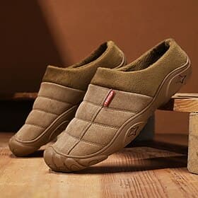 Men's Brown Quilted Slip-on Shoes with Fleece Lining - Warm and Comfortable Footwear for Winter Wear and Casual Outings