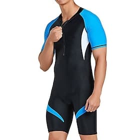 Men's Full Body Rash Guard Dive Wetsuit One Piece Swimsuit Color-blocking UV Protection Lightweight Short Sleeve Diving Suit Surfing Canoeing Snorkeling Summer