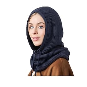 Knitted Balaclava Hat for Women Thick Warm Neck Warmer Beanie Winter Autumn Knit Head Cover Cold Weather Outdoor Cozy Ski Mask Scarf Cap Accessory