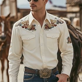 Men's Floral Print Ethnic Flowers Shirt Western Shirt Cowboy Shirt Long Sleeve Vintage Retro Casual Outdoor WorkWear Spring Fall Turndown Front Two Pockets Lin