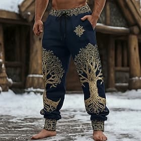 Homme Totem Viking Arbre de la vie Joggings Pantalon Jogger Pantalons Taille Moyenne Taille élastique à cordon Vintage Rétro Extérieur Camping  Randonnée Chass
