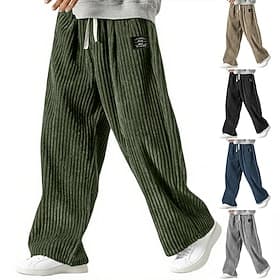 Hombre Pantalones de Deporte Pantalones Pantalones de Pana Pantalones anchos Pantalones deportivos de pierna recta Correa Cintura elástica Color sólido Comodid thumbnail 2