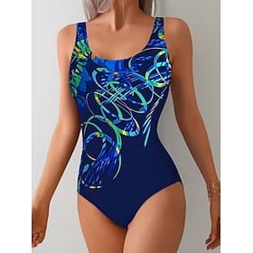 Women's One Piece Swimsuit Slimming Monokini High Cut Tummy Control High Waist Slim Backless Vacation Vintage Ombre Graphic U Neck Sleeveless Bathing Suits