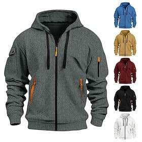 Men's Jacquard Hoodie Full Zip Hoodie Zip Up Hoodie Wine Gray Hooded Plain Jacquard Drawstring Pocket Textured Daily Sports  Outdoor Holiday Polyester Streetwe