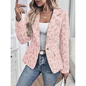 Women's Suits Comfortable Pocket Elegant Fashion OL Style Modern Floral School Formal Outdoor Work Regular Turndown Regular Fit Long Sleeve Outerwear Blue Pink