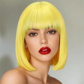 Carnival Wig 2026 Blonde Red Black Straight Bob Short Synthetic Festival Wig Mardi Gras Parade Cosplay Costume Hair for Women