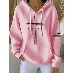 Women's Pullover Hoodie Sweatshirt Graphic Letter Casual Long Sleeve Hooded Regular Tops Casual Dailywear Sports Blue Black Pink Red Fall Winter
