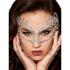 Women's Crystal Rhinestone Masquerade Mask - Luxury Sparkling Party Mask with Wing Design for Masquerade Ball, Prom or Costume Party