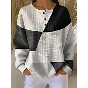 Women's Pullover Sweatshirt Geometric Abstract Casual Long Sleeve Round Neck Regular Tops Blue Black White Yellow Pink Spring Fall