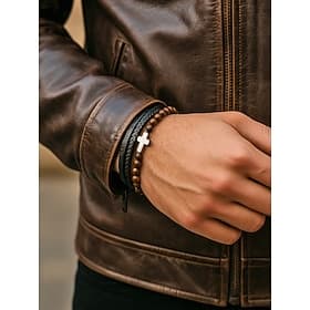 Men's Magnetic Clasp Bracelet – Natural Stone  Faux Leather Design, Stylish and Durable, Perfect for Casual and Everyday Wear.