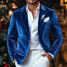 Men Winter Coat Velvet Blazer Formal Party Evening Wear Event / Party Classic Fall Fall  Winter 100% Polyester Velvet Solid Color Single Breasted One-button Bl