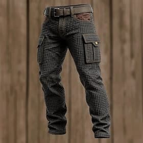 Homme Gauffré Pantalons Cargo Pantalons Pantalon décontracté Patchwork Avec Poches Jambe Droite Uni Confort Doux Longueur complète Occasionnel Quotidien Extéri
