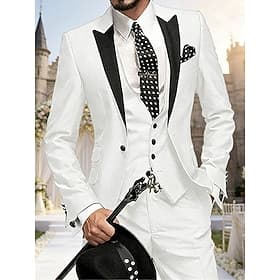 Men's BlazerVestDress Pants Blazer Business Work Party Fashion Streetwear Fall Winter Terylene Color Block Single Breasted Blazer White Champagne Light Green P