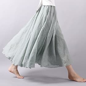 Women's Elegant Bohemia Vintage Casual Maxi High Waist Skirts Inelastic Prom Vacation Rust Red Denim Blue Niagara Blue Primrose Yellow Summer