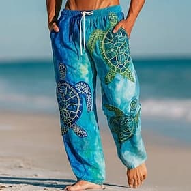 Herren Schildkröten Meeresbewohner Hose Freizeithose Baggy-Hosen Mittlere Taille Hawaiianisch Outdoor Urlaub Strandbekleidung Elastischer Kordelzug in der Tail