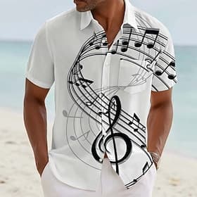 Men's Musical Notes Shirt Summer Shirt Button Up Shirt Short Sleeve Fashion Casual Daily Music Festival Summer Spring Turndown 3D Print Collared Shirts Front O
