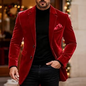 Men's Blazer Business Cocktail Party Wedding Party Fashion Casual Spring Fall Polyester Plain Pocket Buttons Comfortable Single Breasted Blazer Red Royal Blue