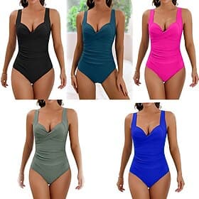 Women's Bathing Suit Swimsuits One Pieces Solid Colored V Neck Lightweight Stretchy Elastic Sleeveless Swimwear Surfing Beach Vacation Summer