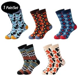 Men's 5 Pairs Socks Running Socks Casual Socks Blue Black Color Geometric Outdoor Vacation Daily Wear Medium Spring Fall Fashion Streetwear