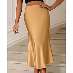 Women's Elegant Fashion Midi High Waist Skirts Plain Ruched Inelastic Daily Street Black Golden Spring