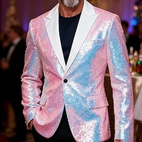 Herren Blazer Geschäft Cocktailparty Hochzeitsfeier Mode Lässig Frühling Herbst Polyester Einfach Tasche Knöpfe Bequem Einreihig Blazer Silber Schwarz Weiß Gr