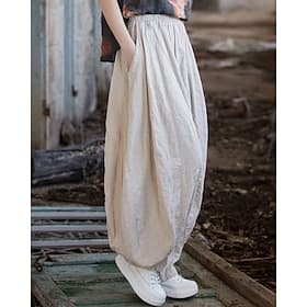 Women's Cotton Linen Pants Chinos Summer Shorts Bloomers Vacation Streetwear Basic Full Length Medium Waist Plain Pocket Elastic Waistband Comfy Comfort Inelas