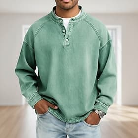 SoftFade™ Men's T Shirt Henley Shirt Denim Shirt 100% Cotton Acid Wash Shirt Tee Top Long Sleeve Plain Vintage Streetwear Casual Garment Dyed Washed Raglan Sle