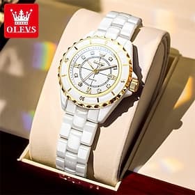 The New Olevs Mother's Day Gift for Women'S Fashionable And High-End Watch With Luminous Hands And Digital Display White Ceramic Korean Version Student Quartz