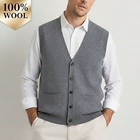 Men's Premium Pure Wool Cashmere Cardigan Sweater V Neck Classic Knit Pocket Buttons Plain Soft Warm Breathable