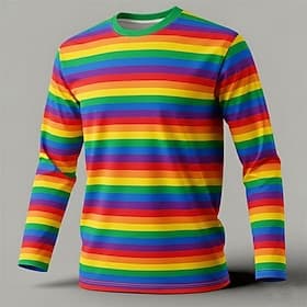 Men's Festival Stripe Long Sleeve Graphic T-Shirt – Colorful Party Tee