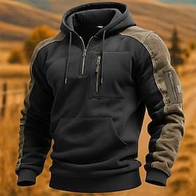 Men's Hoodie Quarter Zip Hoodie Tactical Hoodie Black Hooded Plain Half Zip Kangaroo Pocket Casual Daily Sports  Outdoor Cool Sportswear Casual Spring   Fall C