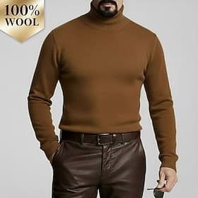 Men's Premium Pure Wool Cashmere Turtleneck Sweater Classic Knit Pullover Jumper Soft Warm Breathable