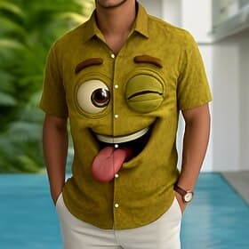 Men's Optical Illusion 3D Cartoon Smile Face Shirt Button Up Shirt Short Sleeve Fashion Casual Holiday Casual Daily Summer Spring Turndown 3D Print Collared Sh