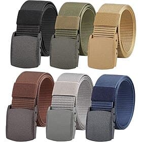 6-Pack Non-Metallic Non-Magnetic Buckle Nylon Belt Tactical Nylon Belts with Plastic Buckle and Metal-Free Webbing Canvas Belt Suitable for Outdoor Use