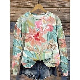 Women's Pullover Sweatshirt Floral Graphic Casual Long Sleeve Crew Neck Regular Tops Casual Street Dailywear Pink Purple Green Spring Winter