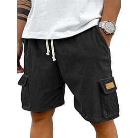 Men's Cargo Shorts Summer Shorts Beach Shorts Corduroy Shorts Drawstring Elastic Waist Solid Color Comfort Knee Length Daily Outdoor Streetwear Vacation Fashio