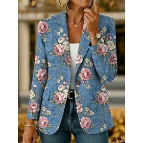 Women's Blazer Warm Comfortable Pocket Buttons Print Daily Casual Floral Vacation Office Casual Single Breasted Regular Turndown Regular Fit Long Sleeve Outerw