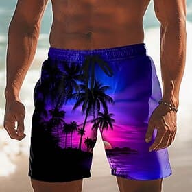 Homme Cocotier Nature et paysages Plantes Tropicales Maillots de bain Shorts de bain Shorts de Surf Taille Moyenne Hawaïen Vacances à la Plage Poches Latérales thumbnail 2