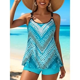 Women's Tankini 2 Piece Swimsuit Shorts Tummy Control High Waist Slim Backless Vacation Beach Wear Ombre Floral U Neck Sleeveless Bathing Suits