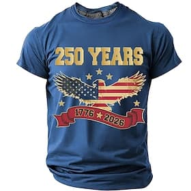 4th of July 2026 250th Memorial Day Men's 3D Print US Flag Crew Neck Short Sleeve T-Shirt Daily Street